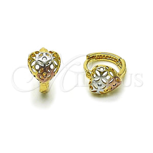 Argolla Huggie 02.196.0221.12 Oro Laminado, Diseño de Corazón, Pulido, Tres Tonos