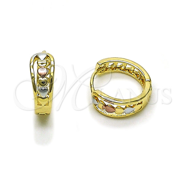 Argolla Huggie 02.196.0223.15 Oro Laminado, Diseño de Corazón, Pulido, Tres Tonos