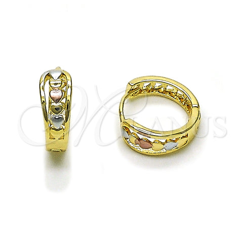 Argolla Huggie 02.196.0223.15 Oro Laminado, Diseño de Corazón, Pulido, Tres Tonos