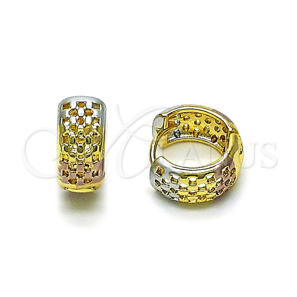 Argolla Huggie 02.196.0225.15 Oro Laminado, Diseño de File, Pulido, Tres Tonos