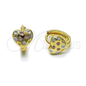 Argolla Huggie 02.196.0226.14 Oro Laminado, Diseño de Corazón, Diamantado, Tono Dorado