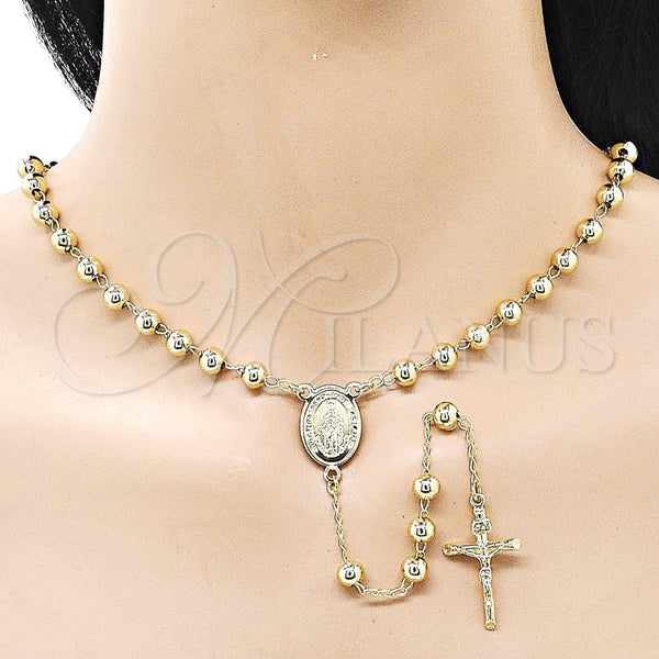 Rosario Mediano 09.213.0059.24 Oro Laminado, Diseño de Caridad del Cobre y Crucifijo, Pulido, Tono Dorado