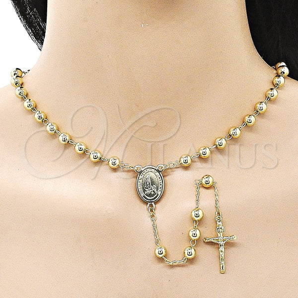 Rosario Mediano 09.213.0060.24 Oro Laminado, Diseño de Caridad del Cobre y Crucifijo, Pulido, Tono Dorado