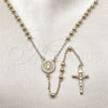 Rosario Fino 09.213.0061.24 Oro Laminado, Diseño de Guadalupe y Crucifijo, con Blanca Zirconia Cubica, Pulido, Tono Dorado