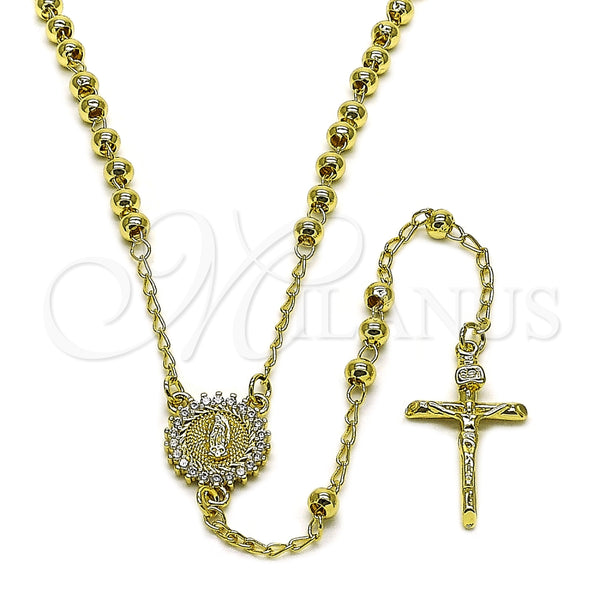 Rosario Fino 09.213.0061.24 Oro Laminado, Diseño de Guadalupe y Crucifijo, con Blanca Zirconia Cubica, Pulido, Tono Dorado