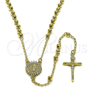 Rosario Fino 09.213.0061.24 Oro Laminado, Diseño de Guadalupe y Crucifijo, con Blanca Zirconia Cubica, Pulido, Tono Dorado
