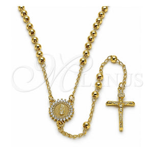 Rosario Fino 09.213.0061.24 Oro Laminado, Diseño de Guadalupe y Crucifijo, con Blanca Zirconia Cubica, Pulido, Tono Dorado