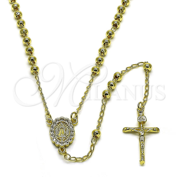 Rosario Fino 09.213.0062.24 Oro Laminado, Diseño de Guadalupe y Crucifijo, con Blanca Zirconia Cubica, Pulido, Tono Dorado
