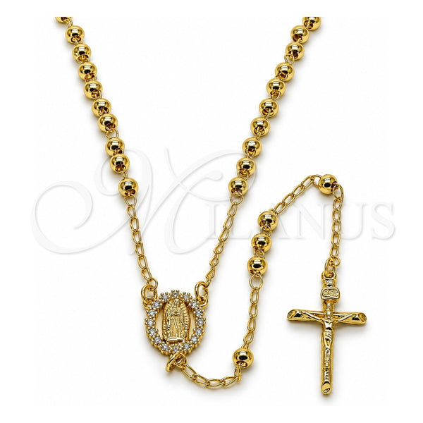 Rosario Fino 09.213.0063.24 Oro Laminado, Diseño de Guadalupe y Crucifijo, con Blanca Zirconia Cubica, Pulido, Tono Dorado