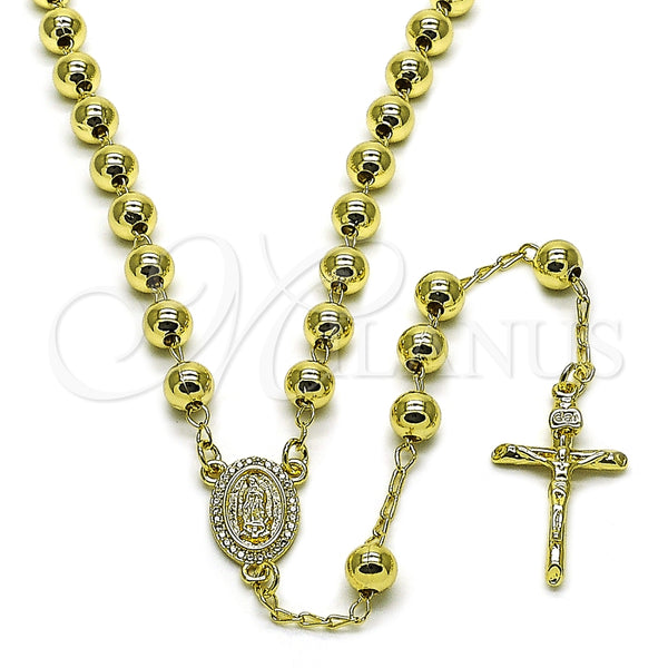 Rosario Mediano 09.213.0064.24 Oro Laminado, Diseño de Guadalupe y Crucifijo, con Blanca Zirconia Cubica, Pulido, Tono Dorado