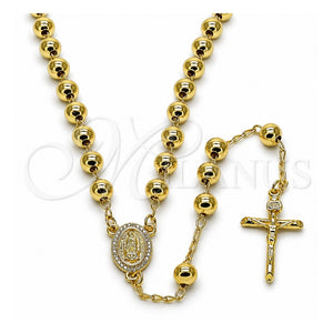 Rosario Mediano 09.213.0064.24 Oro Laminado, Diseño de Guadalupe y Crucifijo, con Blanca Zirconia Cubica, Pulido, Tono Dorado