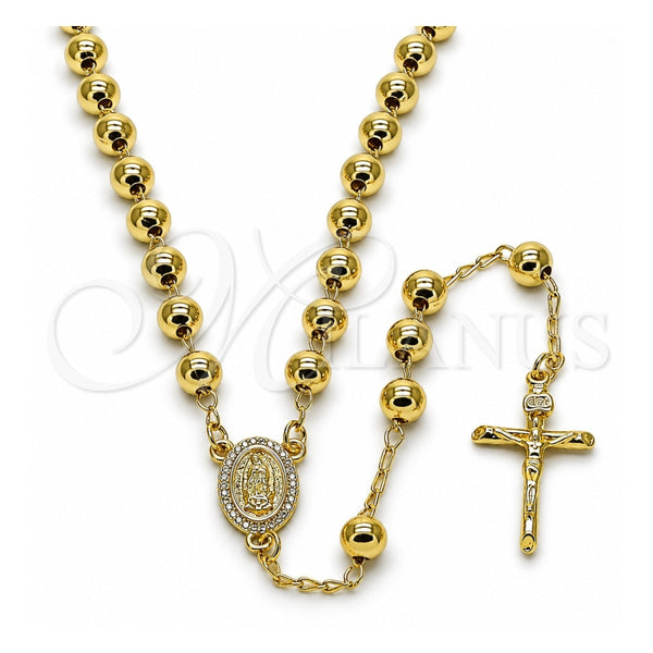 Rosario Mediano 09.213.0064.24 Oro Laminado, Diseño de Guadalupe y Crucifijo, con Blanca Zirconia Cubica, Pulido, Tono Dorado