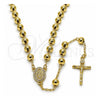 Rosario Mediano 09.213.0064.24 Oro Laminado, Diseño de Guadalupe y Crucifijo, con Blanca Zirconia Cubica, Pulido, Tono Dorado