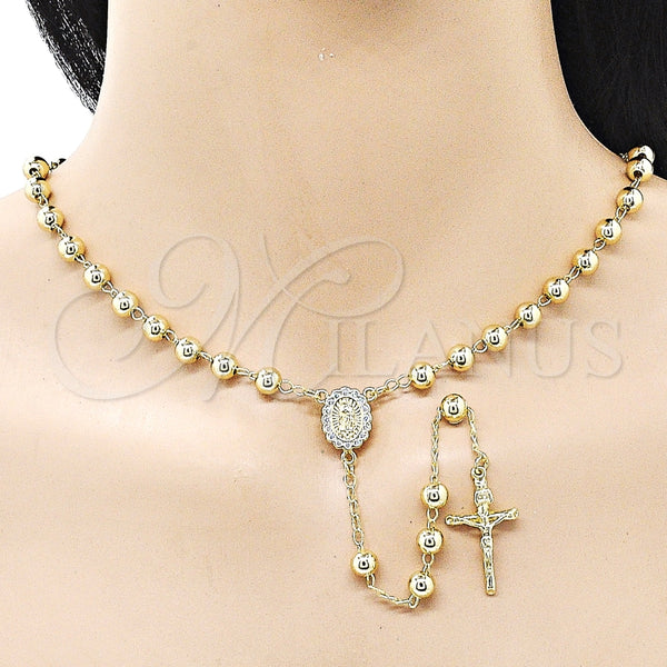 Rosario Mediano 09.213.0039.24 Oro Laminado, Diseño de Guadalupe y Crucifijo, con Blanca Zirconia Cubica, Pulido, Tono Dorado