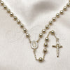 Rosario Mediano 09.213.0039.24 Oro Laminado, Diseño de Guadalupe y Crucifijo, con Blanca Zirconia Cubica, Pulido, Tono Dorado