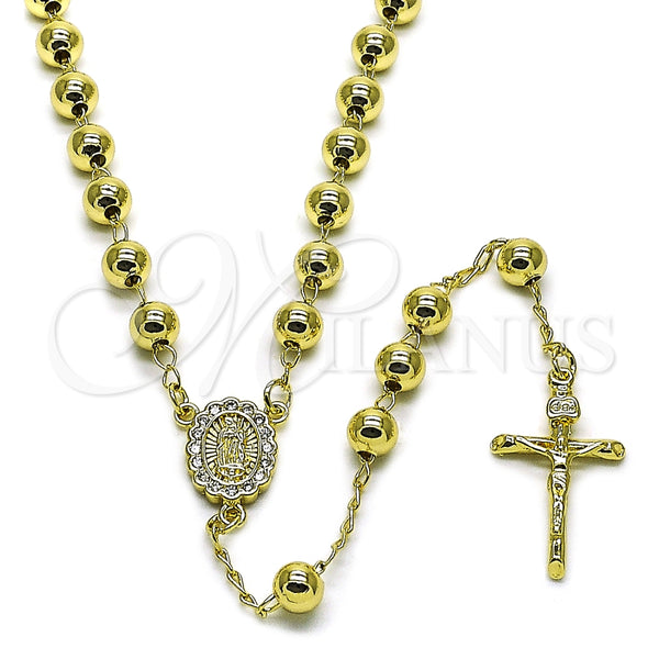 Rosario Mediano 09.213.0039.24 Oro Laminado, Diseño de Guadalupe y Crucifijo, con Blanca Zirconia Cubica, Pulido, Tono Dorado