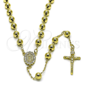 Rosario Mediano 09.213.0039.24 Oro Laminado, Diseño de Guadalupe y Crucifijo, con Blanca Zirconia Cubica, Pulido, Tono Dorado