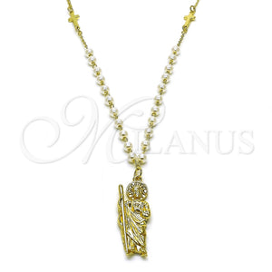 Collares con Dije 04.213.0349.24 Oro Laminado, Diseño de San Judas y Cruz, con Marfil Perla, Pulido, Tono Dorado (04 MM Thickness, 24 Inches Length)