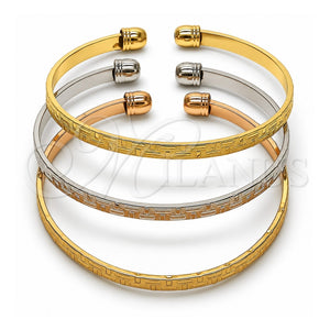 Aro Trio 07.170.0059 Oro Laminado, Diseño de Llave Griega, Diamantado, Tres Tonos (Grosor 04.2 MM, Talla Unica)