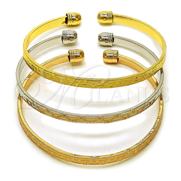 Aro Trio 07.170.0059 Oro Laminado, Diseño de Llave Griega, Diamantado, Tres Tonos (Grosor 04.2 MM, Talla Unica)