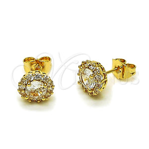Arete Dormilona 02.195.0365 Oro Laminado, Diseño de Cluster, con Blanca Zirconia Cubica, Pulido, Tono Dorado