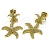 Arete Dormilona 02.163.0389 Oro Laminado, Diseño de Estrella, Diamantado, Tono Dorado