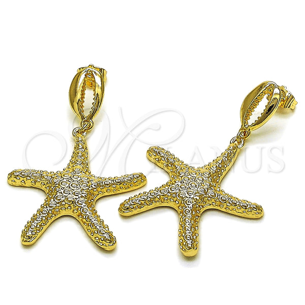 Arete Colgante 02.163.0390 Oro Laminado, Diseño de Concha y Estrella, Diamantado, Tono Dorado