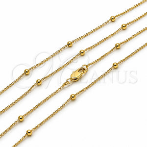 Gargantilla Basica 04.213.0248.16 Oro Laminado, Diseño de Rolo y Bola, Pulido, Tono Dorado (Grosor 01 MM, 16 Pulgadas de Largo)