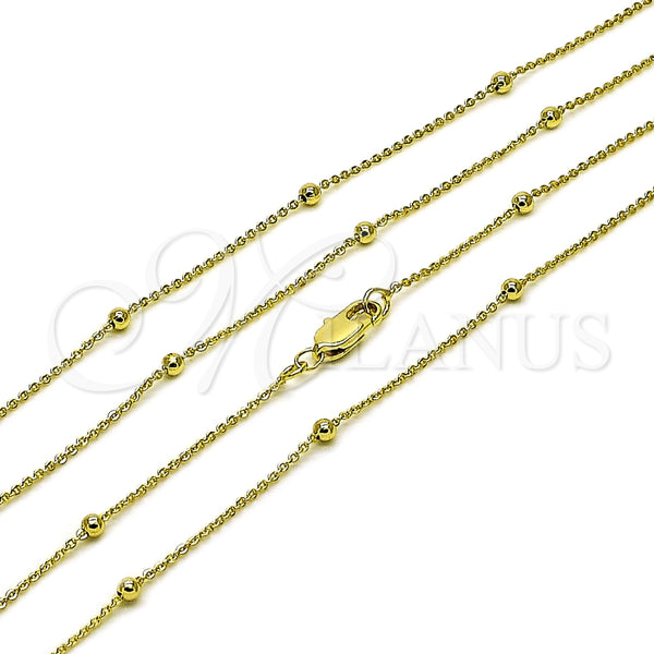 Gargantilla Basica 04.213.0248.16 Oro Laminado, Diseño de Rolo y Bola, Pulido, Tono Dorado (Grosor 01 MM, 16 Pulgadas de Largo)