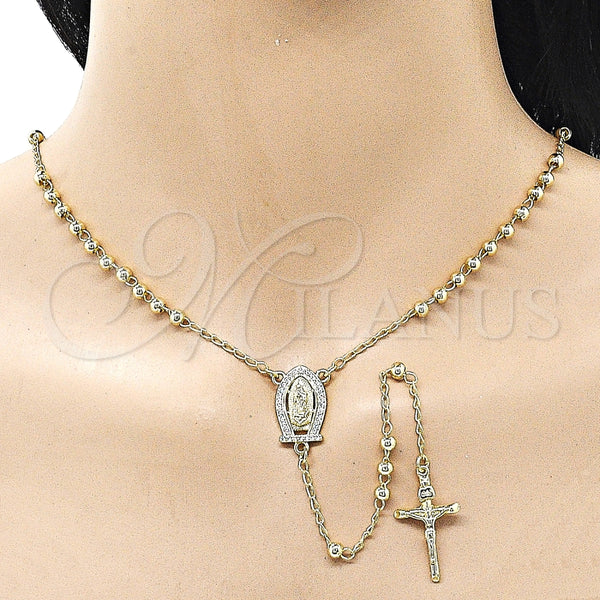Rosario Fino 09.213.0066.24 Oro Laminado, Diseño de Guadalupe y Bola, con Blanca Zirconia Cubica, Pulido, Tono Dorado