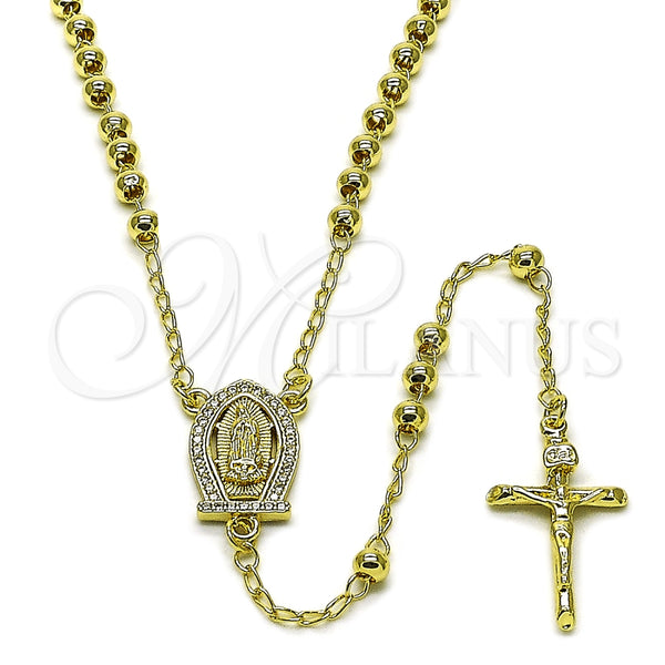 Rosario Fino 09.213.0066.24 Oro Laminado, Diseño de Guadalupe y Bola, con Blanca Zirconia Cubica, Pulido, Tono Dorado