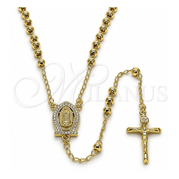 Rosario Fino 09.213.0066.24 Oro Laminado, Diseño de Guadalupe y Bola, con Blanca Zirconia Cubica, Pulido, Tono Dorado