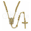 Rosario Fino 09.213.0066.24 Oro Laminado, Diseño de Guadalupe y Bola, con Blanca Zirconia Cubica, Pulido, Tono Dorado