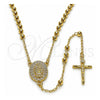 Rosario Fino 09.213.0068.24 Oro Laminado, Diseño de Guadalupe y Bola, con Zirconia Cubica Blanca, Pulido, Tono Dorado