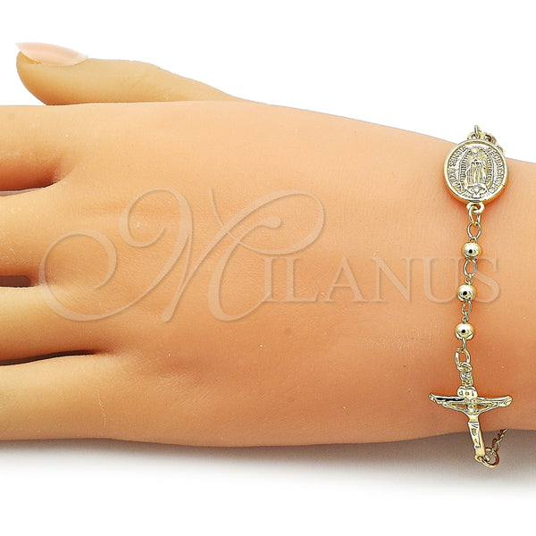 Pulsera Elegante 03.213.0359.08 Oro Laminado, Diseño de Guadalupe y Crucifijo, Pulido, Tono Dorado (Grosor 04 MM, 8 Pulgadas de Largo)