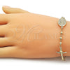 Pulsera Elegante 03.213.0359.08 Oro Laminado, Diseño de Guadalupe y Crucifijo, Pulido, Tono Dorado (Grosor 04 MM, 8 Pulgadas de Largo)