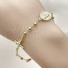 Pulsera Elegante 03.213.0359.08 Oro Laminado, Diseño de Guadalupe y Crucifijo, Pulido, Tono Dorado (Grosor 04 MM, 8 Pulgadas de Largo)