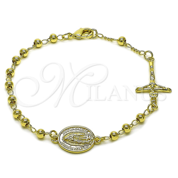 Pulsera Elegante 03.213.0359.08 Oro Laminado, Diseño de Guadalupe y Crucifijo, Pulido, Tono Dorado (Grosor 04 MM, 8 Pulgadas de Largo)
