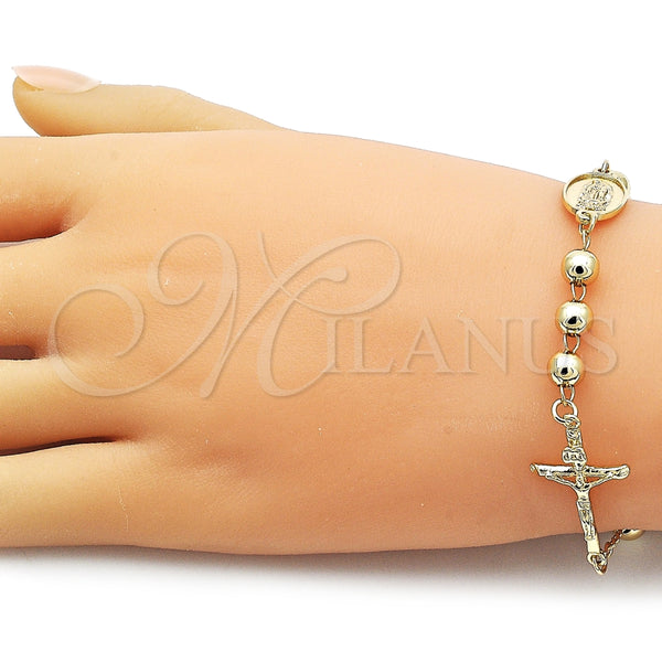 Pulsera Elegante 03.213.0360.08 Oro Laminado, Diseño de Guadalupe y Crucifijo, Pulido, Tono Dorado (Grosor 06 MM, 9 Pulgadas de Largo)