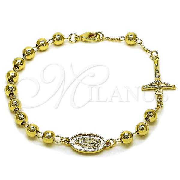 Pulsera Elegante 03.213.0360.08 Oro Laminado, Diseño de Guadalupe y Crucifijo, Pulido, Tono Dorado (Grosor 06 MM, 9 Pulgadas de Largo)