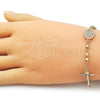 Pulsera Elegante 03.213.0361.07 Oro Laminado, Diseño de Guadalupe y Crucifijo, con Zirconia Cubica Blanca, Diamantado, Tono Dorado (Grosor 04 MM, 8 Pulgadas de Largo)