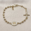 Pulsera Elegante 03.213.0361.07 Oro Laminado, Diseño de Guadalupe y Crucifijo, con Zirconia Cubica Blanca, Diamantado, Tono Dorado (Grosor 04 MM, 8 Pulgadas de Largo)