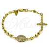 Pulsera Elegante 03.213.0361.07 Oro Laminado, Diseño de Guadalupe y Crucifijo, con Zirconia Cubica Blanca, Diamantado, Tono Dorado (Grosor 04 MM, 8 Pulgadas de Largo)