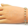 Pulsera Elegante 03.213.0362.08 Oro Laminado, Diseño de San Benito y Crucifijo, Pulido, Tono Dorado (Grosor 06 MM, 9 Pulgadas de Largo)