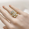Anillo Multi Piedra 01.284.0108 Oro Laminado, Diseño de Osito y Baguette, con Blanca Zirconia Cubica and Blanca Micro Pave, Pulido, Tono Dorado (One size fits all)