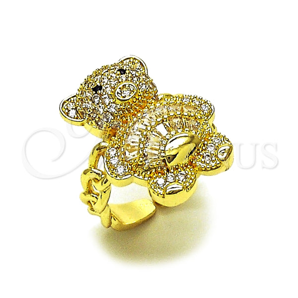 Anillo Multi Piedra 01.284.0108 Oro Laminado, Diseño de Osito y Baguette, con Blanca Zirconia Cubica and Blanca Micro Pave, Pulido, Tono Dorado (One size fits all)