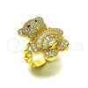 Anillo Multi Piedra 01.284.0108 Oro Laminado, Diseño de Osito y Baguette, con Blanca Zirconia Cubica and Blanca Micro Pave, Pulido, Tono Dorado (One size fits all)
