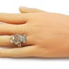 Anillo Multi Piedra 01.284.0108.1 Oro Laminado, Diseño de Osito y Baguette, con Granate Zirconia Cubica and Blanca Micro Pave, Pulido, Tono Dorado (One size fits all)