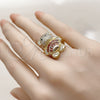 Anillo Multi Piedra 01.284.0108.1 Oro Laminado, Diseño de Osito y Baguette, con Granate Zirconia Cubica and Blanca Micro Pave, Pulido, Tono Dorado (One size fits all)