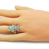 Anillo Multi Piedra 01.284.0108.2 Oro Laminado, Diseño de Osito y Baguette, con Turquoise Zirconia Cubica and Blanca Micro Pave, Pulido, Tono Dorado (One size fits all)